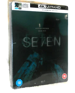 Se7en (4K/Blu-ray, 2025, STEELBOOK) NEW Morgan Freeman Brad Pitt mystery SEVEN - Picture 1 of 6
