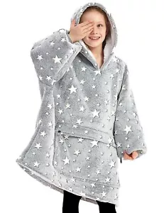 KFUBUO Wearable Blanket Hoodie for Kids Sherpa Patterns Oversized Sweatshirt ... - Picture 1 of 5