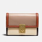 Brand New Coach Hutton Wallet In Colorblock Taupe Ginger Multi  Calf Leather