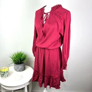 Sucrefas Womens Tiered Dress Red Ruffles Keyhole Neck Tie Long Sleeve S - Picture 1 of 9