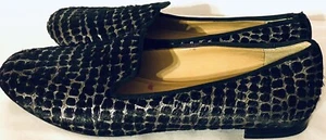 Antonio Melani Size 9 GEORGIE Black Silver Fur Leather Loafers Women’s Shoes - Picture 1 of 12