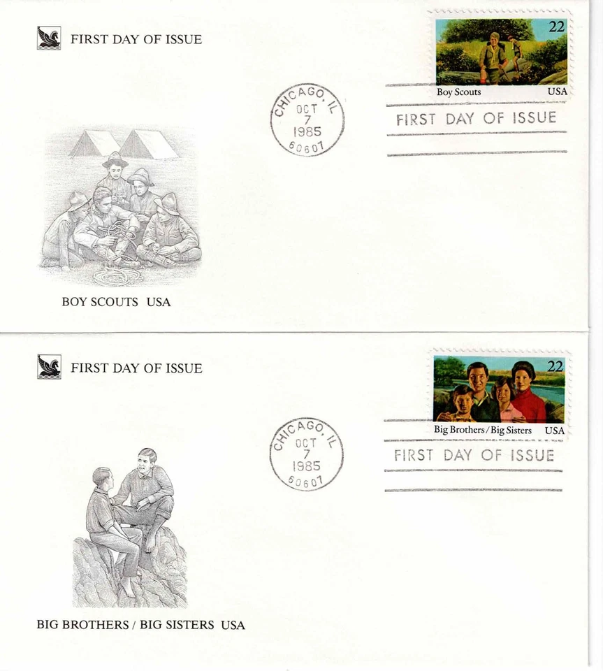US Scott #2160-63, First Day Covers 10/7/85 Chicago Single Boy Scouts - Image 1 of 2