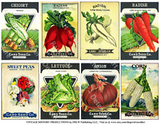 Gardening Seed Packet REPRODUCTIONS, Vegetable Garden Art Decor, 1 Sticker Sheet