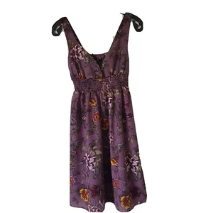 H&M Summer Floral Purple Dress Size 8 Size 36 Knee Length Elastic Waist V-neck - Picture 1 of 6