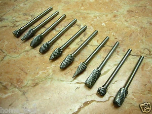 10 pieces Tungsten Carbide Rotary points burrs SET 3mm shank shaft 6mm head - Picture 1 of 2