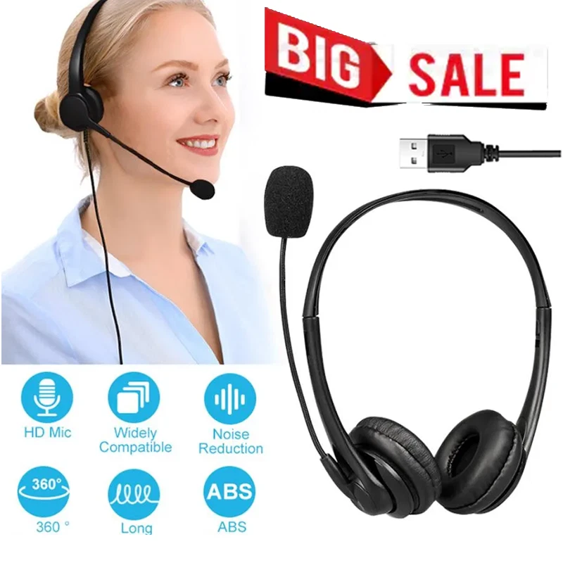 USB Headset Headphone  Microphone Noise Cancelling For PC Computer Call Chat LOT - Image 1 of 4