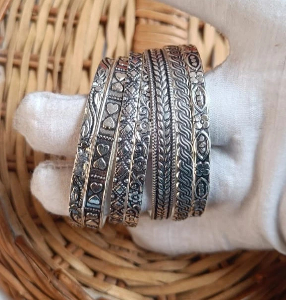 固体 925 纯银手镯,多 Unic Designe 手环 7 件套手镯 — 第 1/4 张图片