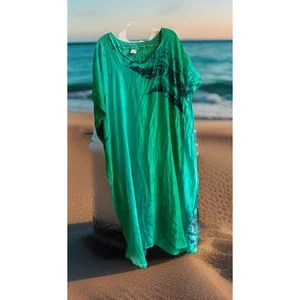 Sea Green Kaftan Beach Dress Cover Up BOHO Resort Sheer Tie Dyed Blue SOUQ XL OS - Picture 1 of 16