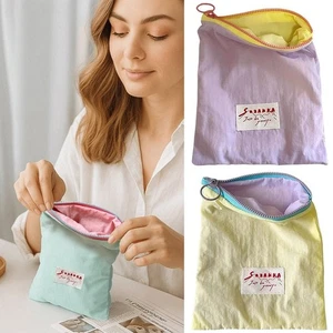 Zipper Cosmetic Bag Solid color Makeup Pouch Cloth Wallet Catchall - Picture 1 of 15