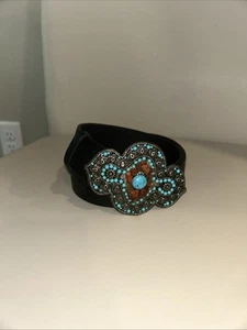 Ladies Faux Turquoise Belt Buckle Western/boho Large Tooled Leather New - Picture 1 of 5