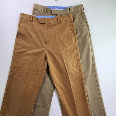 批量 2 件 Charles Tyrwhitt 裤子男式 34x29 经典合身非铁质斜纹棉连衣裙 — 第 1/4 张图片