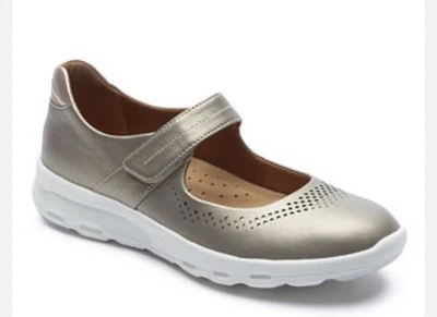 NUEVO SIN ETIQUETAS ROCKPORT EE. UU. Metálico Mary Jane Zapatillas Zapatos Vayamos Cuero Talla 6.5 Foto 1 de 4