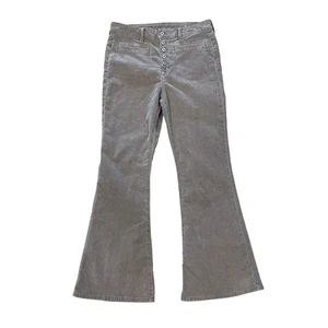 American Eagle Corduroy Pants Stretch Super High Rise Flare Button Fly Khaki 14 - Picture 1 of 12