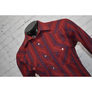 Hustler Retro Western Shirt Mens Size Large Pearl Button Snaps Red Blue Striped - Picture 1 of 7