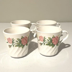 Set of 4 Corning Elegant Pink Rose Flowers Corelle Cups Mugs Made In USA - Picture 1 of 5