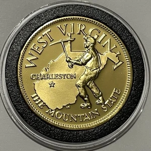 West Virginia State Proof Coin 24k Gold over Sterling Silver Rare Collect Round - Picture 1 of 15
