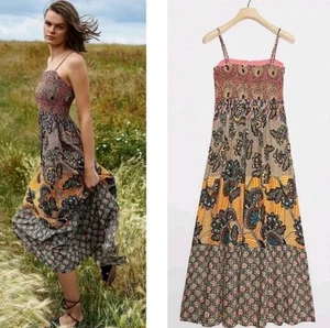 ANTHROPOLOGIE Women’s Smocked Jamila Maxi Multicolor Floral Dress Medium - Picture 1 of 9