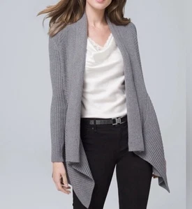 Neu ohne Etikett White House Black Market grau gerippter offener Pullover Cardigan Damen Medium  - Bild 1 von 6
