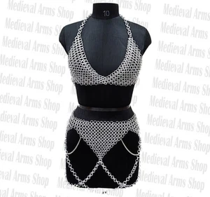 Conjunto de sujetador de cota de malla y mini falda anillo a tope para mujer disfraz de festival - Imagen 1 de 5