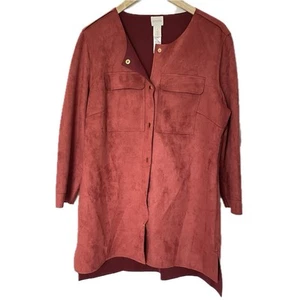 NEW Chico’s Sophisticated Faux Suede Topper Jacket Red Ochre Orange Women’s 1 M - Picture 1 of 11
