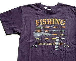 CAMISETA HOMBRE SEÑUELOS PESCA AZUL MEDIANA GRANDE ¡NUEVA! 100% ALGODÓN - Imagen 1 de 2