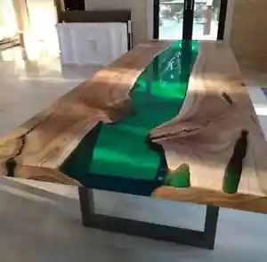 Live Edge Epoxy Green Resin Wooden River Style Dining Office Coffee Table Top - Picture 1 of 3