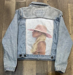 LADY GAGA Denim Jean Jacket Size Large Joanne Tour Embroidered Light Wash - Picture 1 of 6