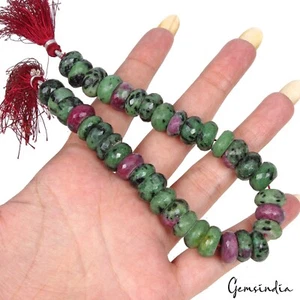 390 Ct Natural Untreated Ruby in Zoisite Round Cut Drill Loose Beads Strand 9.5" - Picture 1 of 5