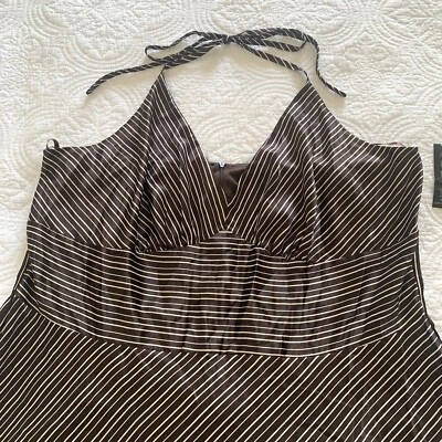 A.P.N.Y. Vestido Halter Talla 24 3XL Marrón Pin Rayas Satinado Elastizado Elegante NUEVO Foto 1 de 4