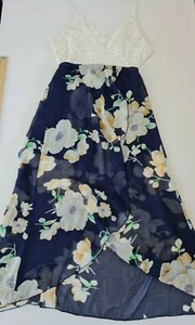 Damen Kleid Blooming Jelly Gr. L ärmellos bestickt Oberteil transparent unten blau - Bild 1 von 12