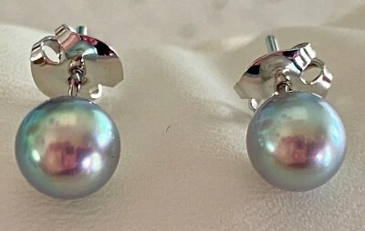 TASAKI Blue Akoya Pearl Stud Earrings 18K White Gold - Image 1 of 4