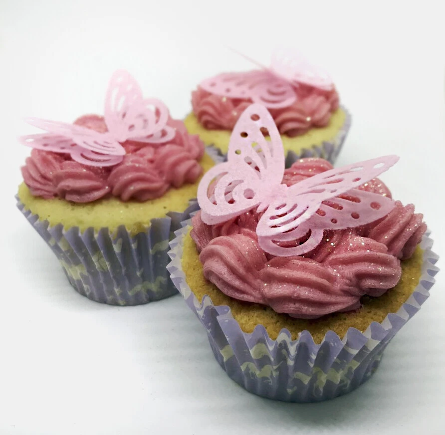 24 tapas de papel comestible oblea rosa pálido precortadas 3D mariposa cupcake pastel Foto 1 de 1