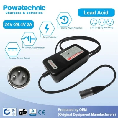HP 28.9V 2A XLR 3pin Lead-Acid AGM Charger for 24V Mobility Scooter Wheelchair - Image 1 of 2