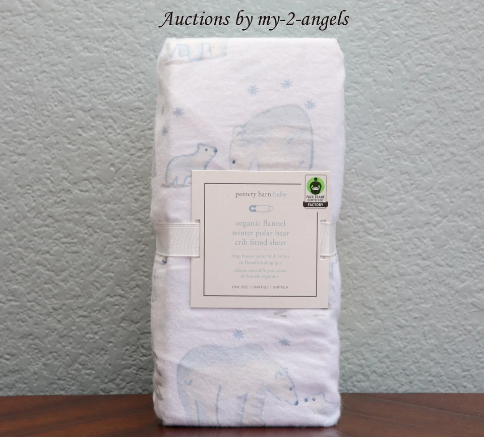 NEW Pottery Barn Kids WINTER POLAR BEAR Organic Flannel Crib Fitted Sheet BLUE - Image 1 of 1
