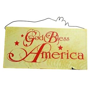 God Bless America Patriotic Hanging Sign Stars Natural Wood 11 x 5.5-in Rustic