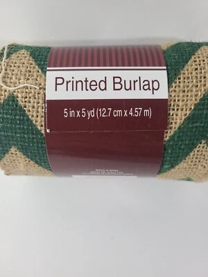 Burlap Ribbon GREEN Chevron Christmas Wreath, Tree, Craft Roll 5" X 15 Feet - Image 1 of 4