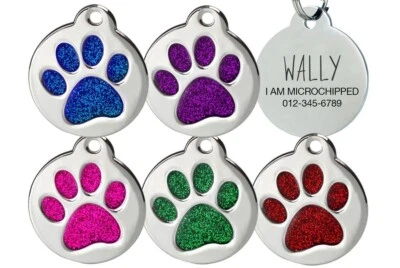 Personalized Glitter Paw Dog Tag, Cat ID | Engraved Pet Tag USA - Image 1 of 4