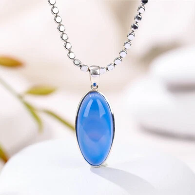 D09 Rimorchio Ovale Di Blu Calcedonio 925 Argento Sterling - Immagine 1 di 4