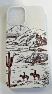 Funda Vaquera iPhone 12 Pro (LSX) Imagen Dibujada Caballos Vaqueros Montañas Oeste - Imagen 1 de 3
