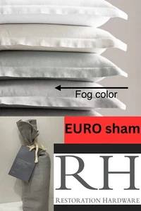 Restoration Hardware Stonewashed Belgian Flax Linen EURO Sham Color FOG $139 - Foto 1 di 9