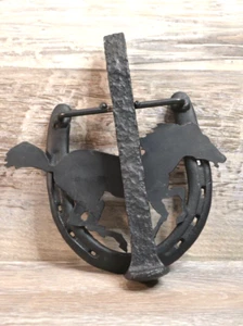 Llamador de puerta de herradura vintage hecho a medida con pico de ferrocarril diamante occidental - Imagen 1 de 5