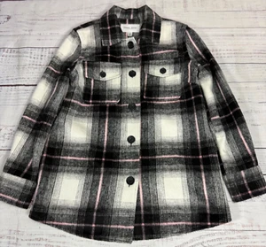 Tribal Jeans Womens Button Front Flannel Shirt Jacket Sz Small Black White Plaid - Picture 1 of 10