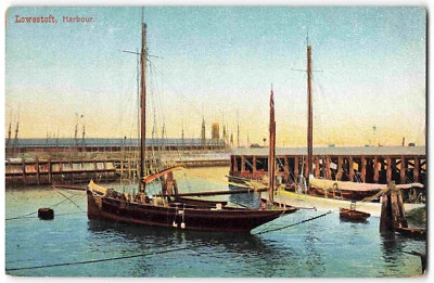 Lowestoft Harbour Suffolk Fishing Boat - Pre WWI Colour Postcard R09 - Image 1 of 3