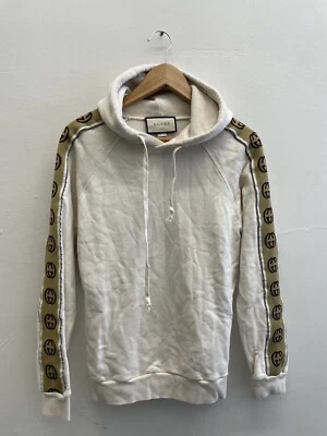 Auténtica sudadera con capucha GUCCI PARA HOMBRES crema algodón entrelazado GG panel talla PEQUEÑA Foto 1 de 4