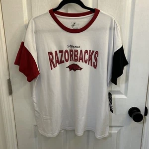 NWT Arkansas Razorback Women's White Rhinestone Short Sleeve T-Shirt Size XL - Picture 1 of 17