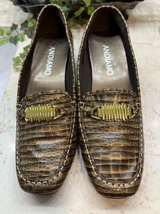 Andiamo Womens Loafers 10M Brown Black Animal Print Gold Accent on Top Preowned - Picture 1 of 10