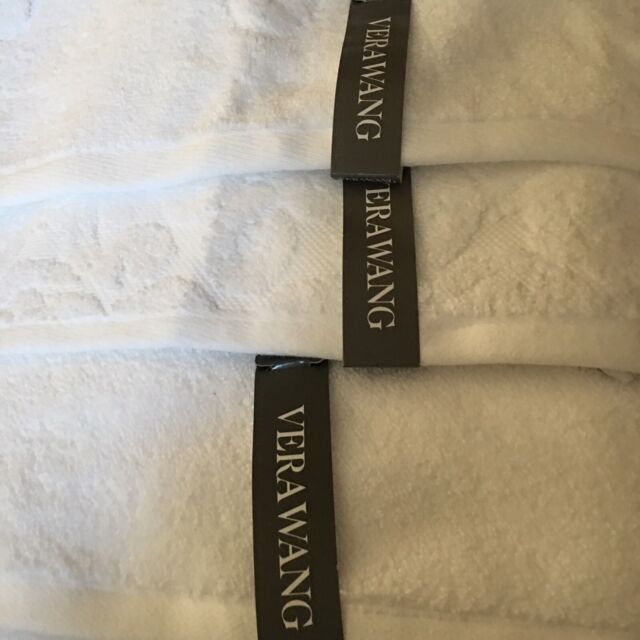Vera Wang Twill Stripe Solid Ivory Light Beige Eight Piece Bath Towel Set  New