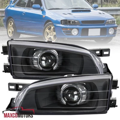 Black Retro Style Projector Headlights Fits 1995-2001 Subaru Impreza Left+Right - Image 1 of 4