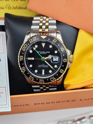 Stuhrling Original GMT Quartz Watch- Two Tone Gold And Silver Color with Box - Image 1 of 4