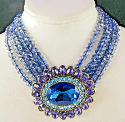 Collar HEIDI DAUS Deslumbrante Delicia Cristal Azul 5 Filas Cuentas de Vidrio ¡Impresionante! Foto 1 de 4